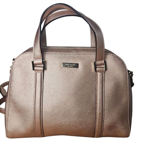 Kate Spade Rose Gold Metallic Satchel Purse Bag Shoulder Strap - Picture 1 of 13